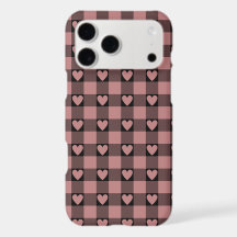 Mauve Pink Black Buffalo Heart Plaid Phone Case