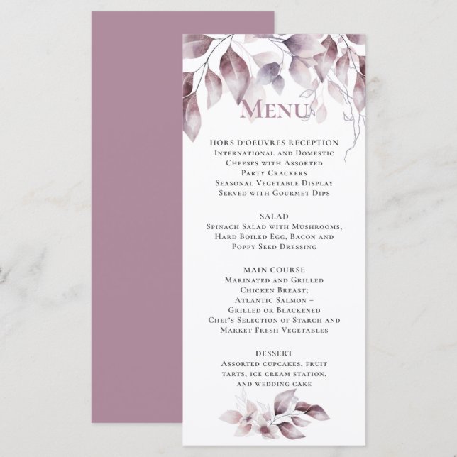 Mauve Pink Botanische Hochzeit Menükarte (Vorne/Hinten)