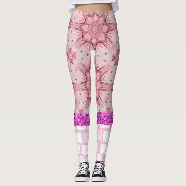 Mauve Pink Brick Leggings Floral (Vorderseite)
