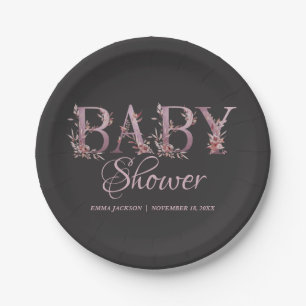 Mauve Pink Elegant Floral Chic Girl's Baby Shower Pappteller