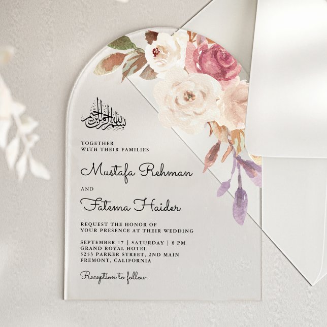 Mauve Pink Floral Bouquet Islamic Muslim Wedding Acryleinladungen (Von Creator hochgeladen)