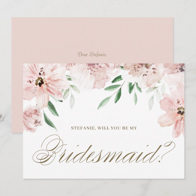 Mauve Pink Floral WIll You be My Bridesmaid Card Einladung (Vorne/Hinten)
