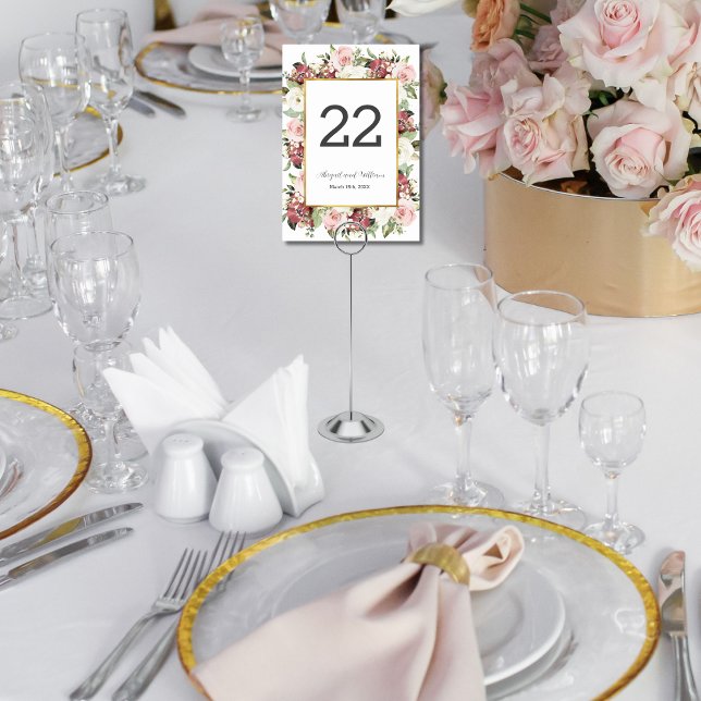 Mauve Pink Florals Gold Mariage Numéro de table (Créateur téléchargé)