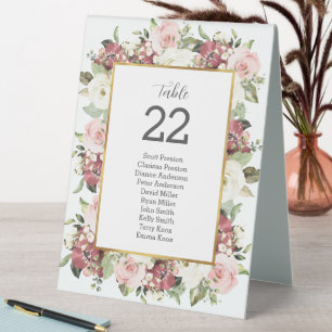 Mauve Pink Florals Gold Wedding Table Zuweisung Tischaufsteller