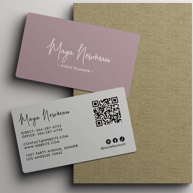 MAUVE PINK Moderne Elegante Minimal QR Code kreati Visitenkarte (Von Creator hochgeladen)
