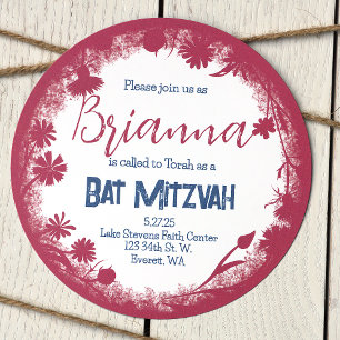 Mauve-Pink, Navyblaues Bat-Mizwa-Einladung Einladung