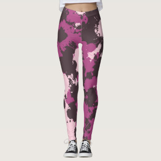 Mauve Pink Paint Spritzer Camouflage Leggings