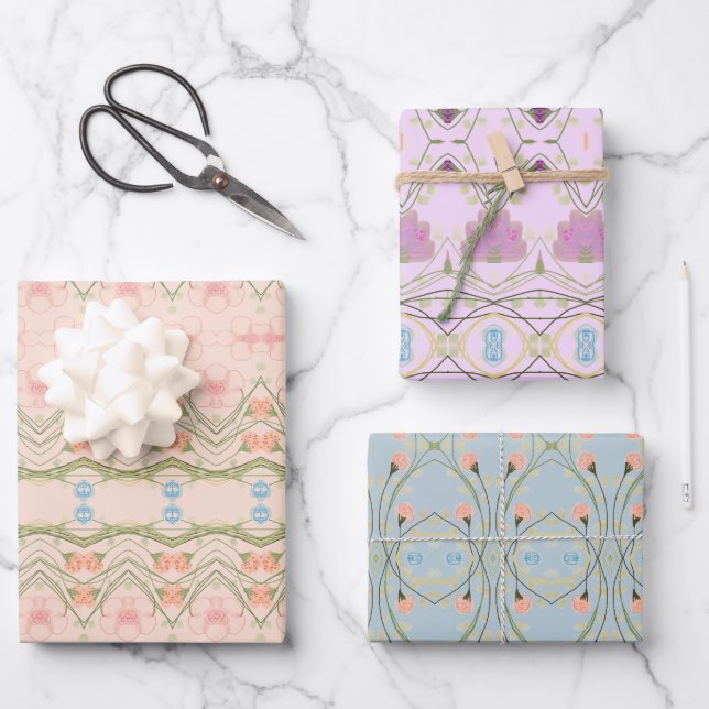 Mauve Pink und Blau Geschenkpapier Set (Vorderseite)