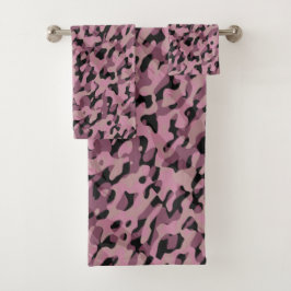 Mauve-Pink und Charcoal Camo abstrakt Badhandtuch Set
