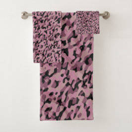Mauve-Pink und Charcoal-Tarnung abstrakt Badhandtuch Set