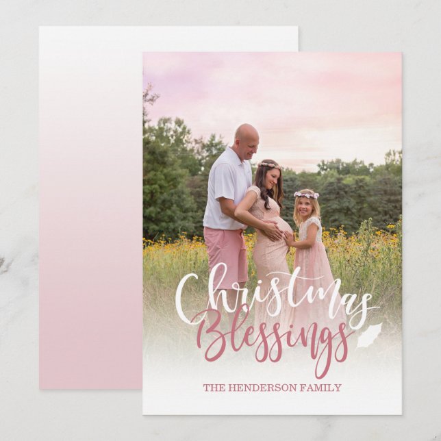 Mauve Pink und White Foto Weihnachtskarte Einladung (Vorne/Hinten)