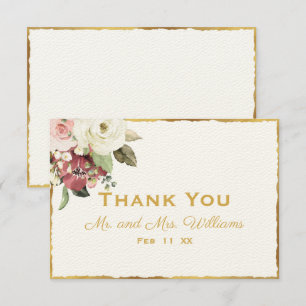 Mauve Pink White Watercolor Florals Luxe Gold Edge Dankeskarte