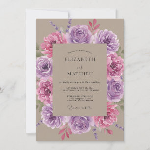 Mauve-Pinke Frühlingshochzeit mit Blumen Einladung