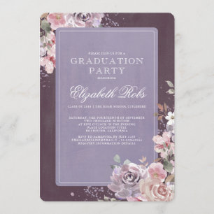 Mauve Plum Lilac Vintag Floral Graduation Party Einladung