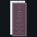 Mauve Plum Monogram Wedding Long Menu Einladung<br><div class="desc">Mauve Plum monogram wedding long menu card for an elegant Old Money wedding reception. This refined mauve and deep plum menu reflects timeless European estate aesthetics and classic luxury stationery style, perfect for a romantic traditional bride. Ideal for vineyard weddings, historic estates, and elegant fall receptions. Style with gold table...</div>