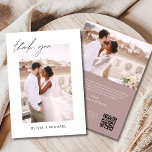 Mauve QR Code Wedding Vielen Dank Foto Card Dankeskarte<br><div class="desc">Hochzeit Dankeschön Karten,  die ein Foto Bilder und Text auf der Vorder- und Rückseite haben. Die Dankeschön-Karten enthalten eine moderne,  handgeschriebene,  kursive Schriftzeichen-Typografie,  die elegant,  einfach und modern nach einem minimalistischen einfachen Hochzeitstag-Fest zu verwenden sind.</div>