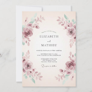 Mauve-romantische Aquarell-Hochzeit Einladung