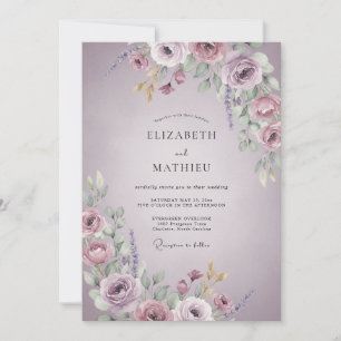 Mauve Romantische Blütenhochzeit Einladung
