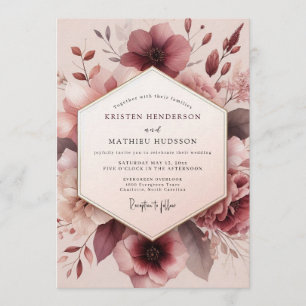 Mauve Romantische Blütenhochzeit Einladung