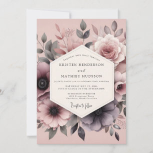 Mauve Romantische Flora Hochzeit Einladung