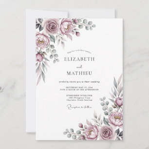 Mauve Romantische Hochzeitsblumen Einladung
