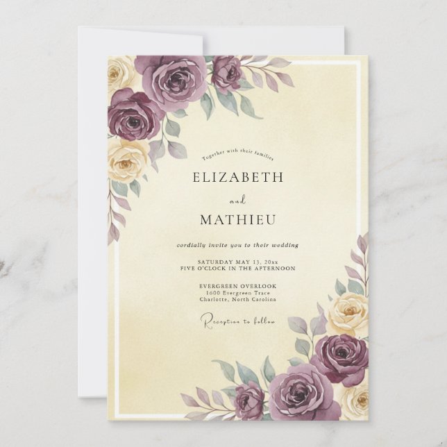 Mauve-Rosa-Creme-Hochzeit Einladung (Vorderseite)
