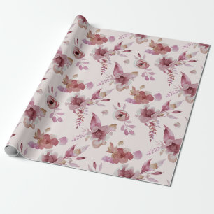 Mauve Rosa Elegantes Florales Chic Mädchen-Baby-Sh Geschenkpapier