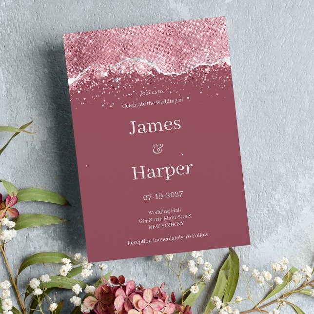 Mauve rosa Rosa Goldgold Silbermedaille Hochzeit Einladung (Mauve pink rose gold silver glitter Wedding )