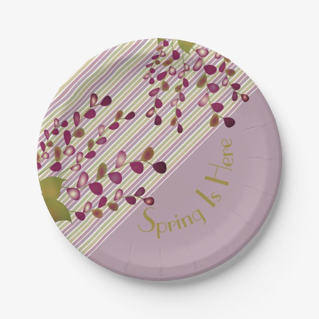 Mauve rosa und hellgrün mit Weiß Pappteller (Vorderseite)