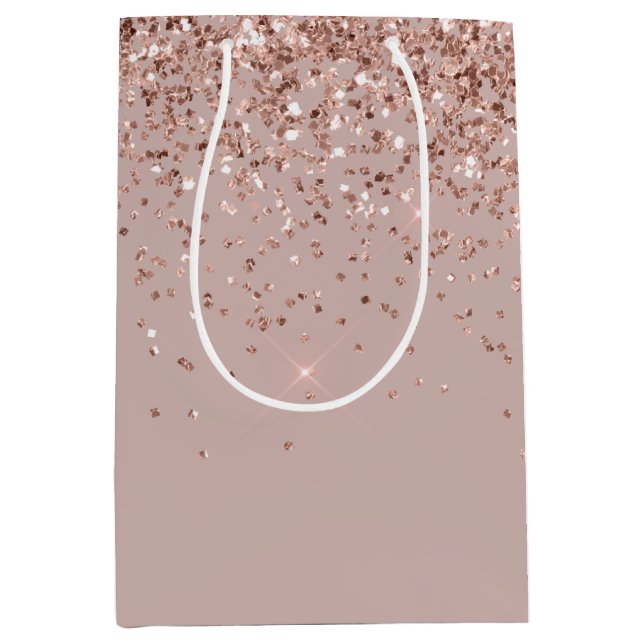 Mauve Rose Gold Glitzer Sparkle Mittlere Geschenktüte (Vorderseite)