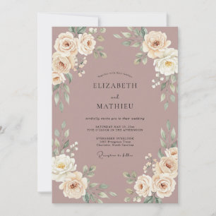 Mauve-Rosen-Blüten-Hochzeit Einladung