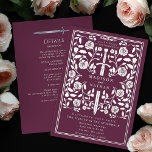 Mauve Royal Medieval Silver Sword Wedding Details Folieneinladung<br><div class="desc">Celebrate your special day with this Royal Medieval Sword Wedding design. This design features a frame with a sword and flowers with a place for your wedding details on the back of the cards. PLEASE NOTE: The silver on the back of this product is printed in flat colors and is...</div>