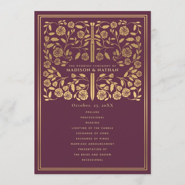 Mauve Royal Mittelalterliches Hochzeitsprogramm Programm (Vorderseite)