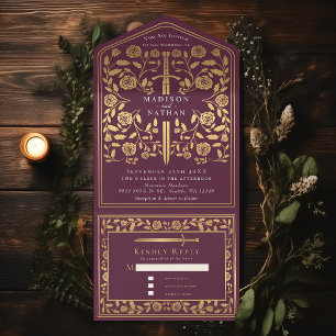 Mauve Royal Mittelalterliches Schwert Hochzeit All In One Einladung