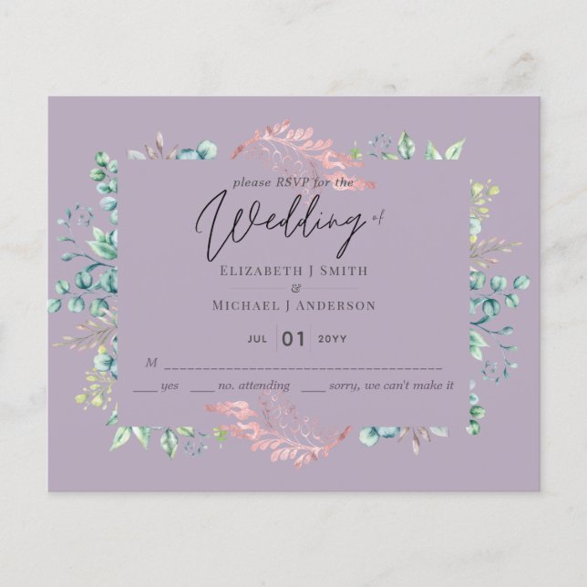 Mauve Sage Botanische Blätter UAWG Budget Hochzeit (Vorderseite)