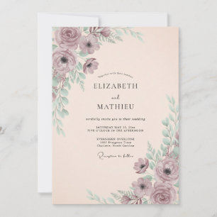 Mauve sanfte Blütenromanze Hochzeit Einladung