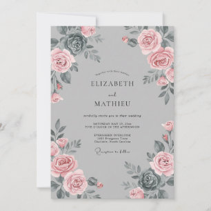 Mauve-Schiefer-Blüten-Hochzeit Einladung