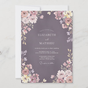 Mauve seraphische Blumelhochzeit Einladung