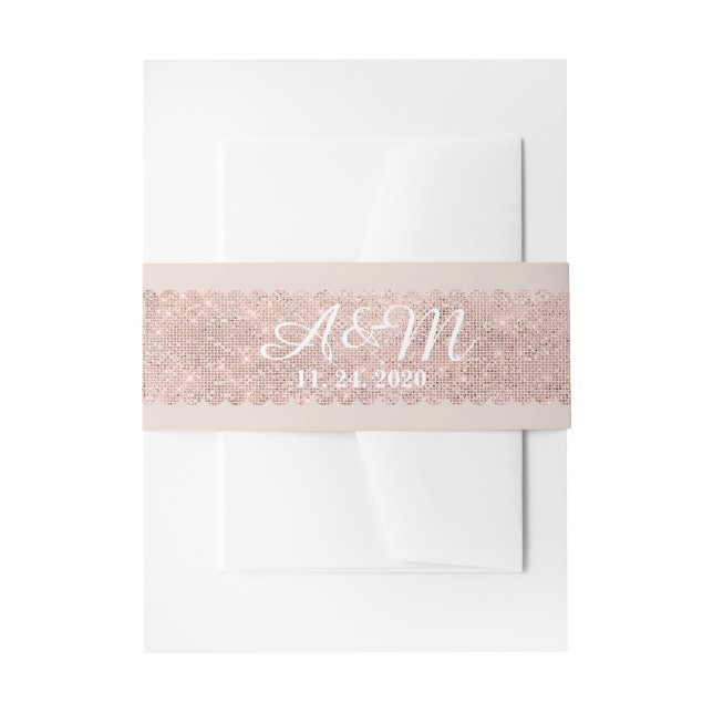Mauve Shimmering Scallop Tulle Monogram Wedding Einladungsbanderole (Vorderseite Beispiel)