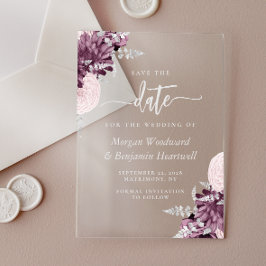 Mauve Silver Floral Wedding Save the Date Acryleinladungen