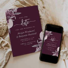 Mauve Silver Floral Wedding Save the Date Einladung
