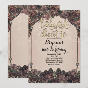 Mauve Spice Rosen Glitter Funkeln Süß 16 16.  Einladung