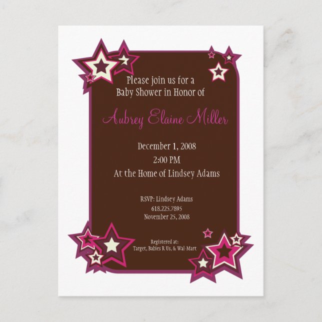 Mauve Stars Baby shower Invitation (Devant)