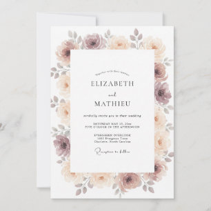 Mauve Staubige Rosen Blumenhochzeit Einladung