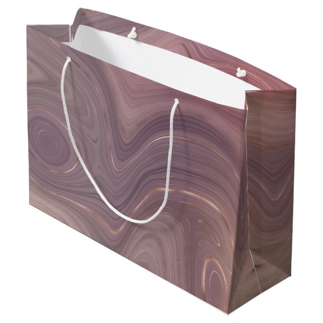 Mauve Strata | Dusty Pink und Rose Gold Agate Große Geschenktüte (Rückseite Schrägansicht)