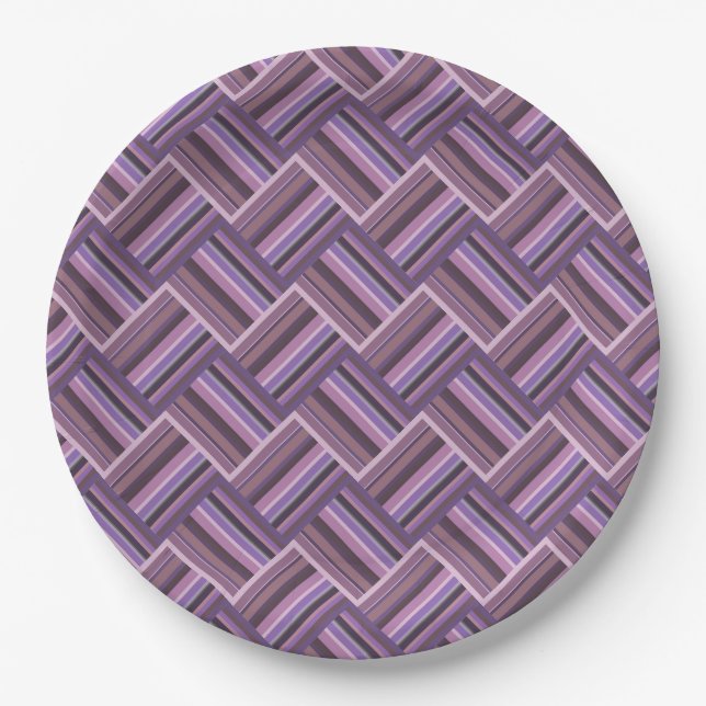 Mauve Streifen diagonales Webmuster Pappteller (Vorderseite)
