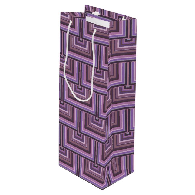 Mauve Streifen quadratische Skala Muster Geschenktüte Für Weinflaschen (Vorderseite Schrägansicht)