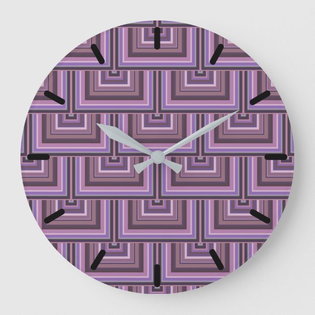 Mauve stripes square scales pattern große wanduhr (Vorderseite)