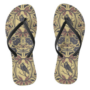 Mauve, Tan & Gray Crow & Dragonfly Flip Flops