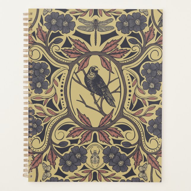 Mauve, Tan & Gray Crow & Dragonfly Planer (Vorderseite)